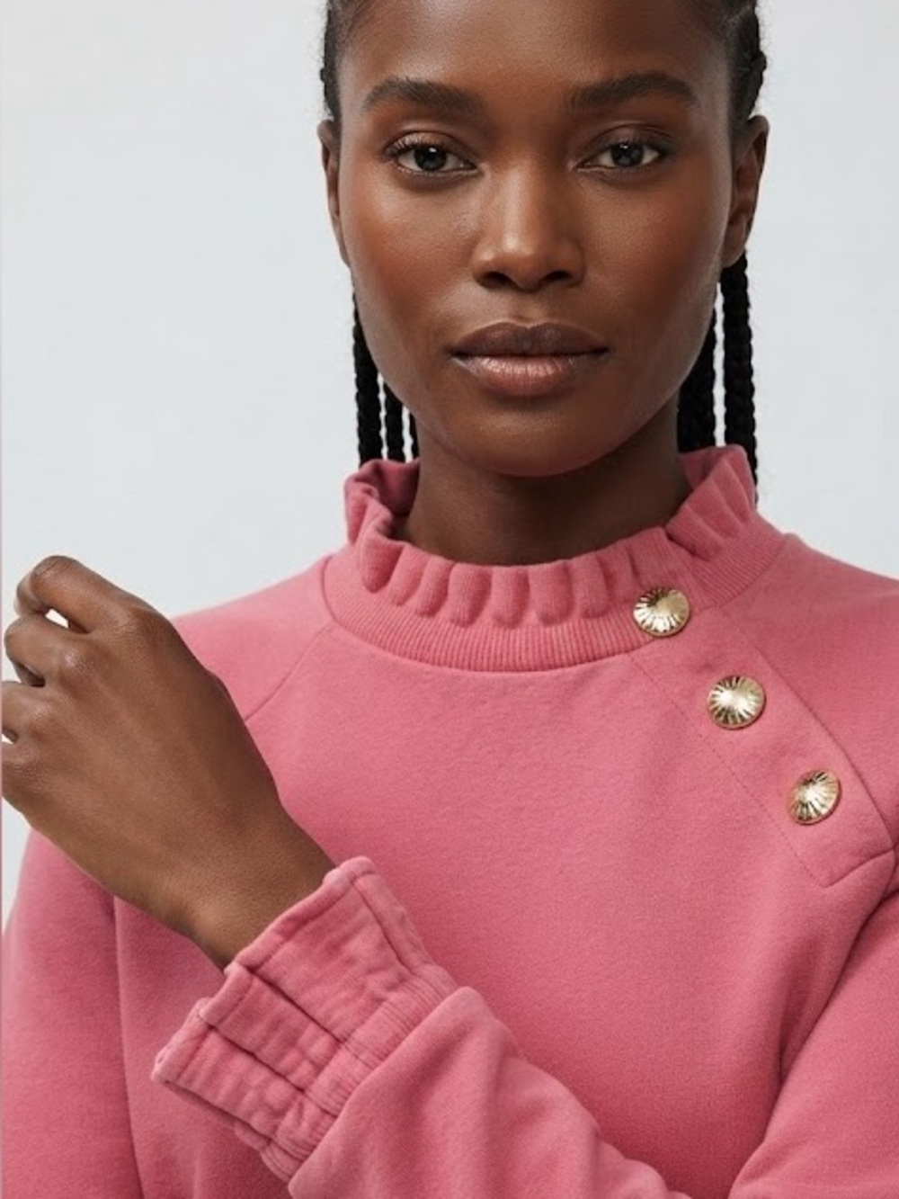 Talbot’s Pretty Coral Pink Ruffle-Cuff Gold Button Women’s Sweater P2P:24